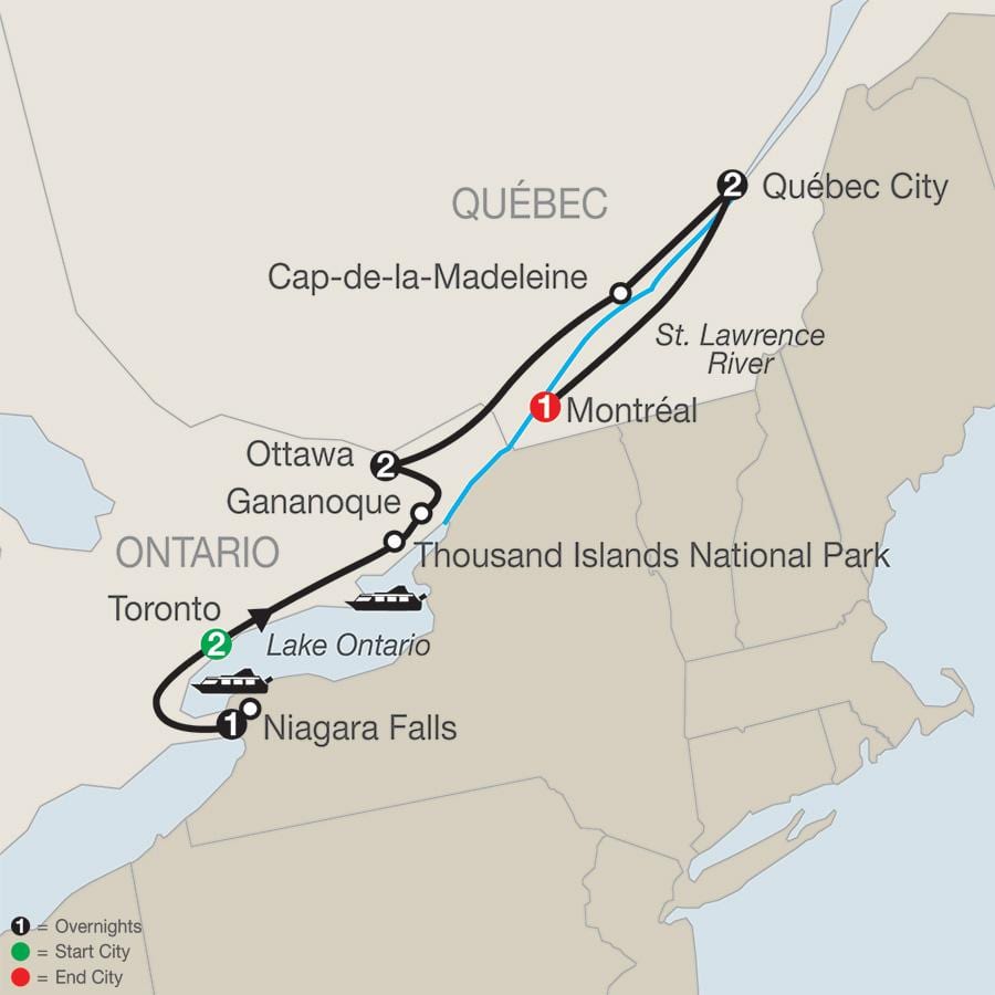 Mapa Quebec kanadu sa gradovima