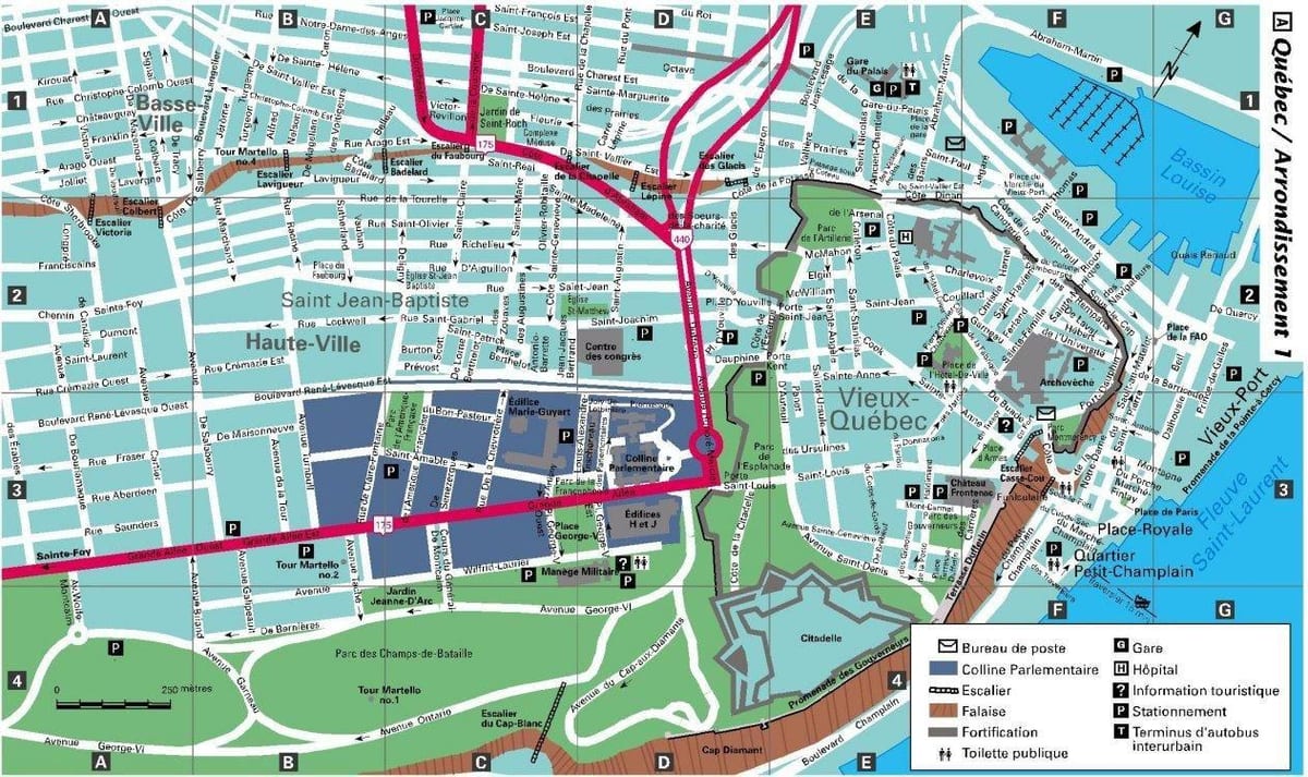 Mapa ulice stari Grad Quebec